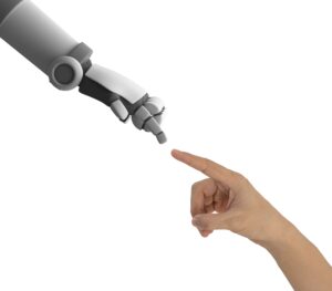 Human hand and robot's hand pointing 